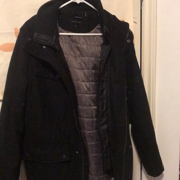 Heavy Calvin Klein designer zip up jacket with olive inner lining and hood - Picture 1 of 12